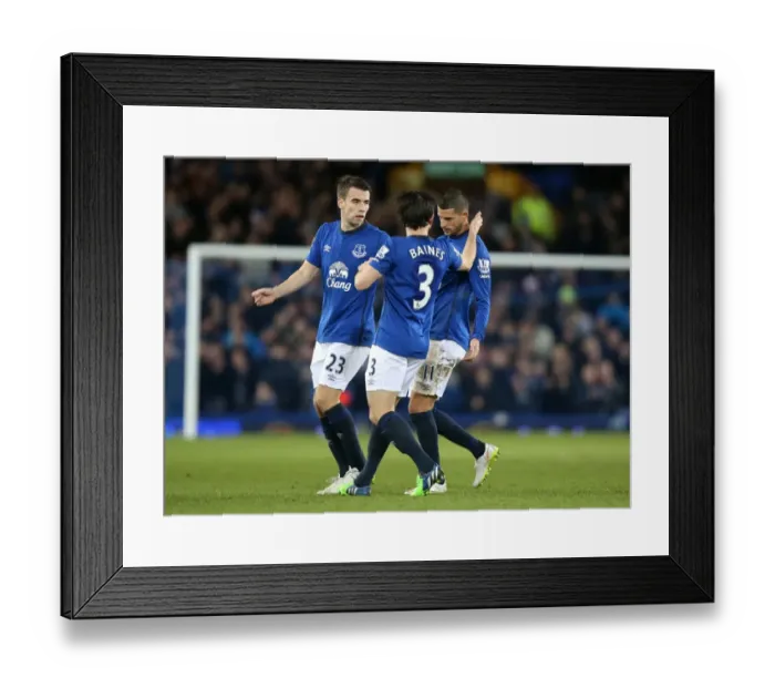 Framed Print : Everton's Triumph: Mirallas, Baines, and Coleman Celebrate Second Goal vs. Queens Park Rangers Framed Print : Everton's Triumph: Mirallas, Baines, and Coleman Celebrate Second Goal vs. Queens Park Rangers