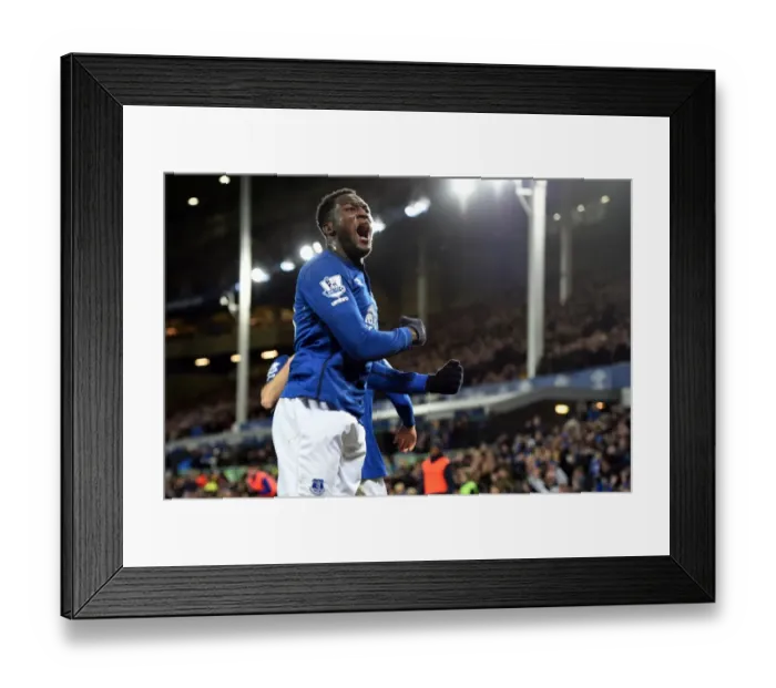 Framed Print : Everton's Romelu Lukaku: Thrilling Goal Celebration vs. Manchester City at Goodison Park Framed Print : Everton's Romelu Lukaku: Thrilling Goal Celebration vs. Manchester City at Goodison Park