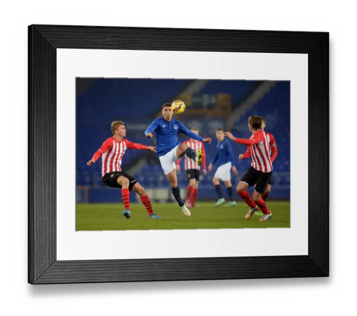 Framed Print : Delial Brewster in Action: Everton's Youth Star Shines at Goodison Park during FA Youth Cup Match against Southampton Framed Print : Delial Brewster in Action: Everton's Youth Star Shines at Goodison Park during FA Youth Cup Match against Southampton