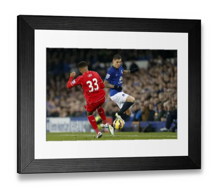 Framed Print : Intense Rivalry: Besic vs Ibe - The Battle for the Ball at Goodison Park