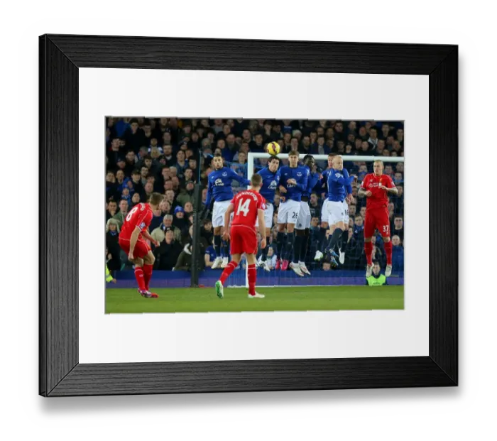 Framed Print : Steven Gerrard's Free Kick Showdown: Everton's Wall Braces at Goodison Park Framed Print : Steven Gerrard's Free Kick Showdown: Everton's Wall Braces at Goodison Park