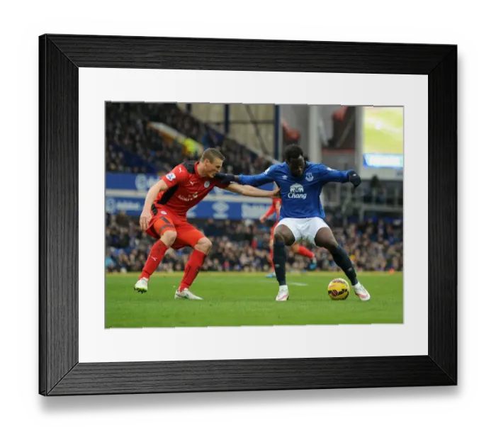 Framed Print : Battle for the Ball: Lukaku vs Huth - Everton vs Leicester City, Premier League Rivalry Framed Print : Battle for the Ball: Lukaku vs Huth - Everton vs Leicester City, Premier League Rivalry