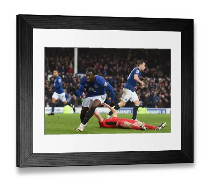 Framed Print : Romelu Lukaku's Brace: Everton's Victory Over Leicester City at Goodison Park Framed Print : Romelu Lukaku's Brace: Everton's Victory Over Leicester City at Goodison Park