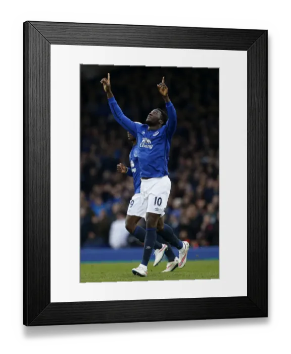 Framed Print : Everton's Romelu Lukaku Celebrates Second Goal Against Newcastle United in Premier League Match