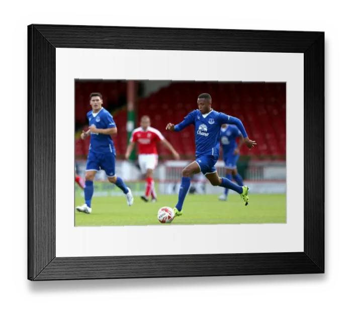 Framed Print : Brendan Galloway Goes Head-to-Head with Swindon Town in Everton's Pre-Season Clash at The County Ground