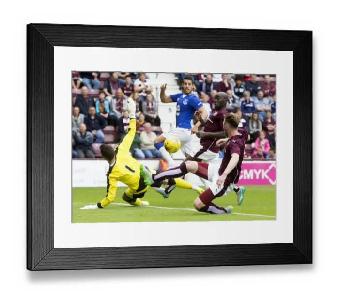 Framed Print : Pre-Season Thriller: Mirallas Near-Miss for Everton vs. Heart of Midlothian at Tynecastle Stadium