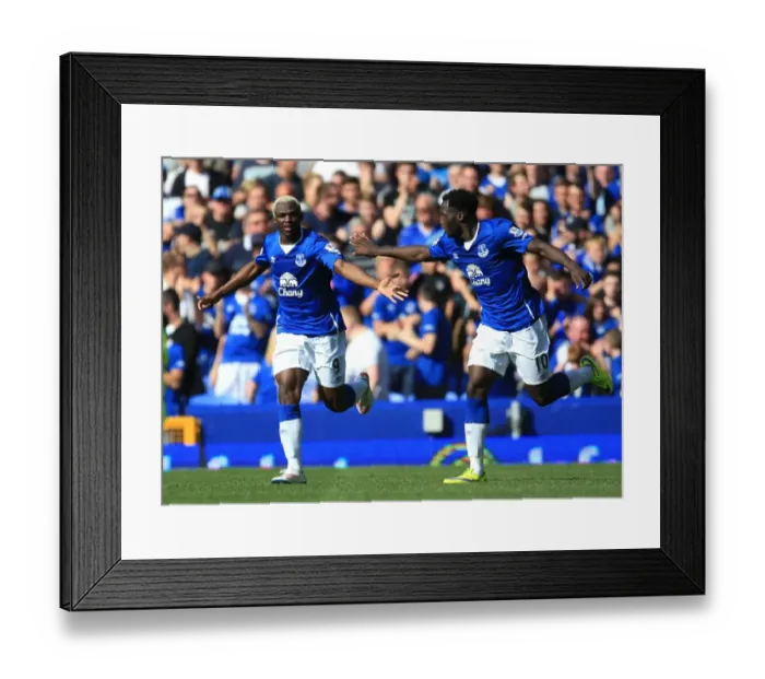 Framed Print : Everton's Kone and Lukaku: A Dynamic Duo Celebrates Double Strike Against Watford Framed Print : Everton's Kone and Lukaku: A Dynamic Duo Celebrates Double Strike Against Watford