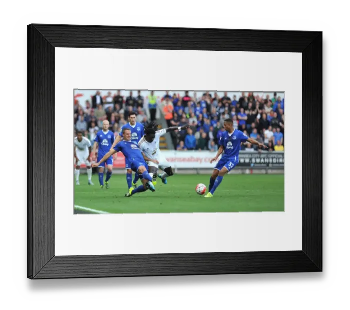 Framed Print : Intense Battle for Ball: Jagielka, Browning vs. Gomis - Everton vs. Swansea Premier League Clash Framed Print : Intense Battle for Ball: Jagielka, Browning vs. Gomis - Everton vs. Swansea Premier League Clash