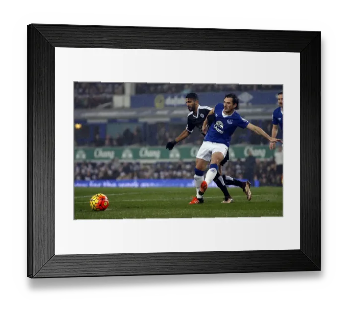 Framed Print : Battle for the Ball: Leighton Baines vs. Riyad Mahrez - Everton vs. Leicester City Framed Print : Battle for the Ball: Leighton Baines vs. Riyad Mahrez - Everton vs. Leicester City