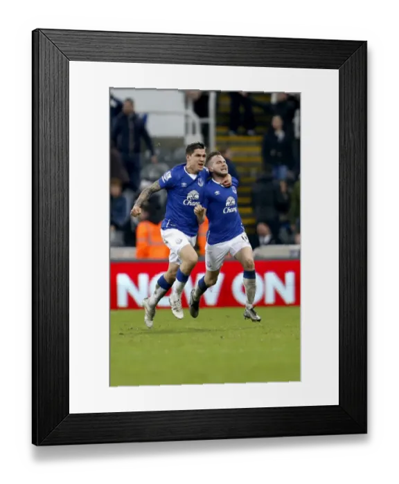 Framed Print : Everton's Thrilling Goal Celebration: Cleverly and Besic at St. James Park Framed Print : Everton's Thrilling Goal Celebration: Cleverly and Besic at St. James Park