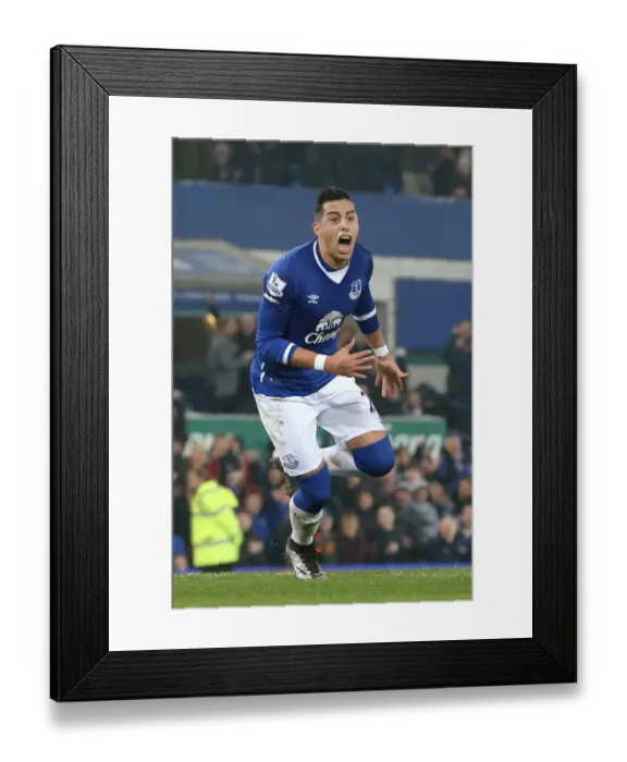 Framed Print : Funes Mori Stuns Manchester City: Everton's Argentine Defender Scores First Goal in Capital One Cup Semi-Final