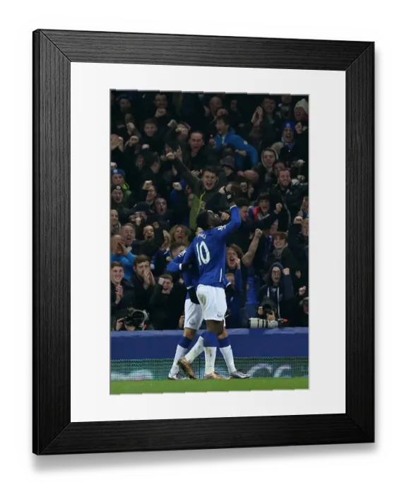 Framed Print : Romelu Lukaku Scores Second Goal: Everton Leads Manchester City in Capital One Cup Semi-Final