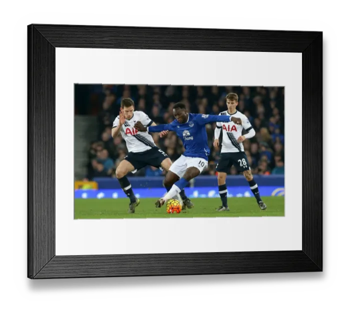 Framed Print : Intense Showdown: Lukaku vs. Vertonghen & Carroll at Goodison Park - Everton vs. Tottenham Premier League Clash Framed Print : Intense Showdown: Lukaku vs. Vertonghen & Carroll at Goodison Park - Everton vs. Tottenham Premier League Clash