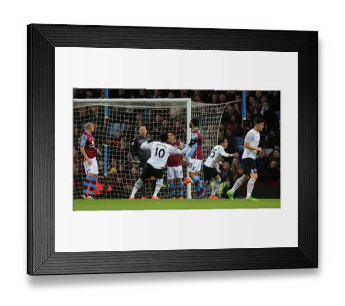 Framed Print : Funes Mori Scores First Goal: Everton's Triumph Over Aston Villa in Premier League Clash