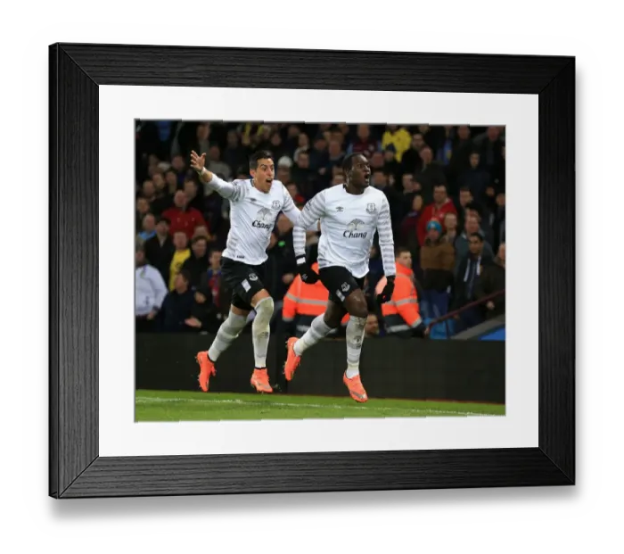 Framed Print : Everton's Lukaku Scores and Celebrates with Funes Mori: Aston Villa (BPL)