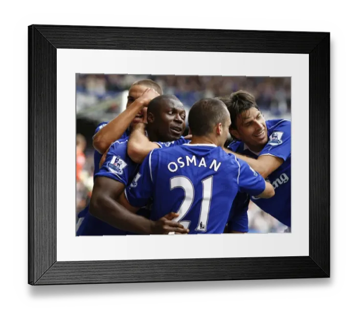 Framed Print : Yakubu Scores His Second Goal: Everton vs. Blackburn Rovers in Premier League (16 / 8 / 08)