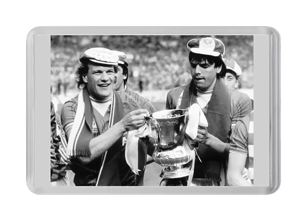 Andy Gray left and Graeme Sharp of Everton May 1984 hold the FA Cup