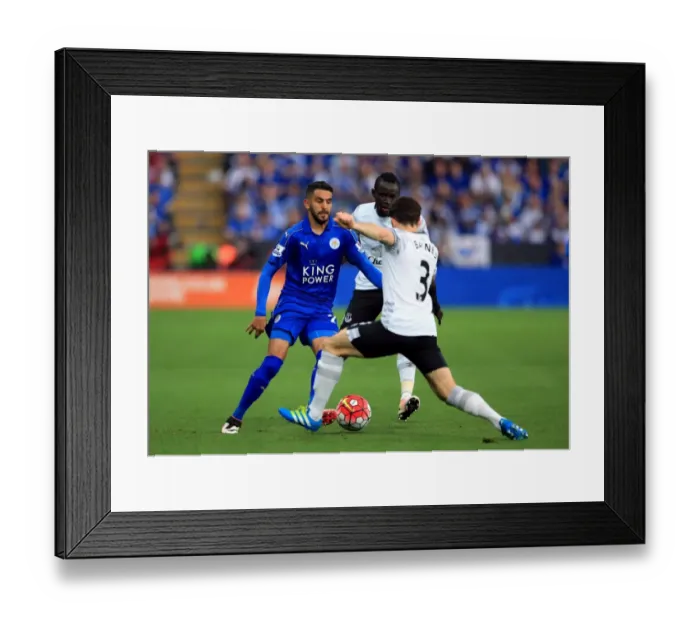 Framed Print : Leicester City vs. Everton: Intense Battle Between Mahrez and Baines at King Power Stadium