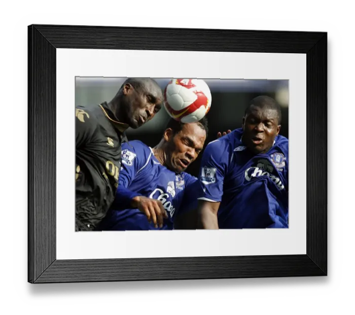 Framed Print : Lescott and Yakubu vs Campbell: Everton vs Portsmouth Clash in Barclays Premier League, 2008 Framed Print : Lescott and Yakubu vs Campbell: Everton vs Portsmouth Clash in Barclays Premier League, 2008