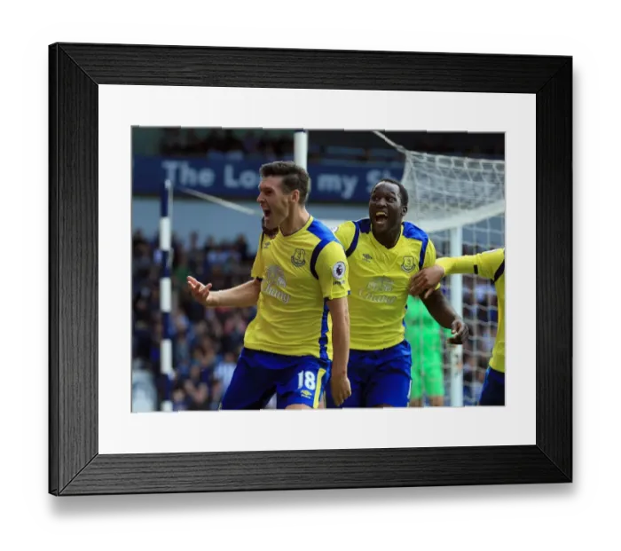 Framed Print : Everton's Gareth Barry and Romelu Lukaku Celebrate Second Goal vs. West Bromwich Albion in Premier League Framed Print : Everton's Gareth Barry and Romelu Lukaku Celebrate Second Goal vs. West Bromwich Albion in Premier League