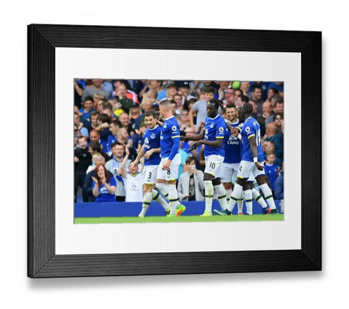Framed Print : Everton's Misfortune: Leighton Baines and Ross Barkley Celebrate Shay Given's Own Goal vs. Stoke City