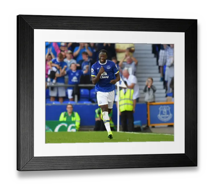 Framed Print : Everton's Romelu Lukaku Celebrates Third Goal Against Middlesbrough in Premier League Match at Goodison Park Framed Print : Everton's Romelu Lukaku Celebrates Third Goal Against Middlesbrough in Premier League Match at Goodison Park