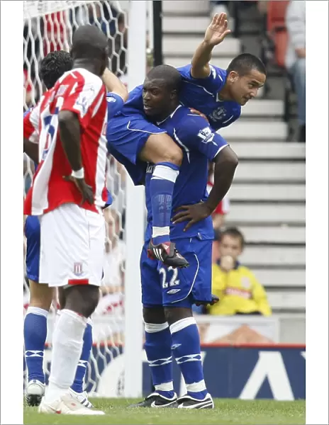 Yakubu and Cahill: Celebrating Everton's First Goal Against Stoke City, 2008 Barclays Premier League