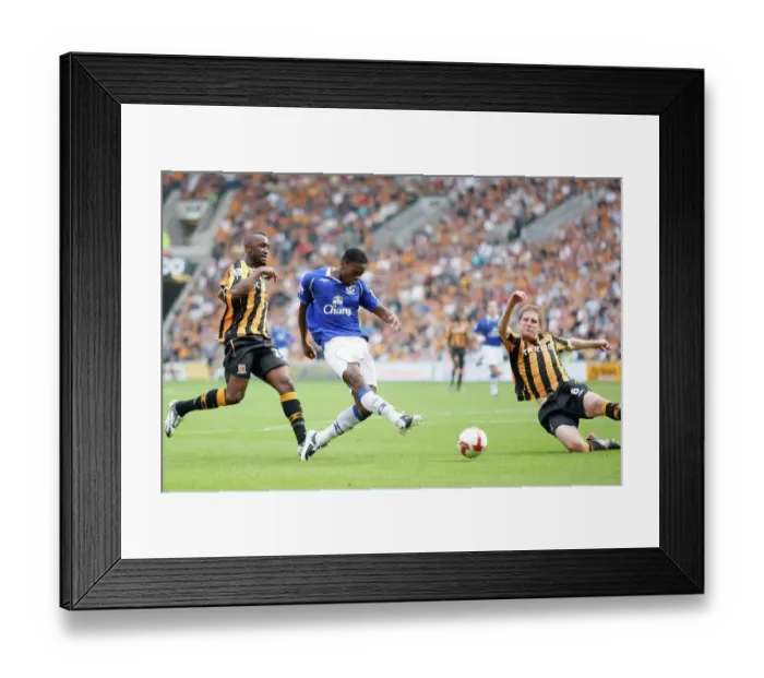 Framed Print : Everton's Louis Saha Takes Aim: Hull City vs Everton, Premier League Showdown Framed Print : Everton's Louis Saha Takes Aim: Hull City vs Everton, Premier League Showdown