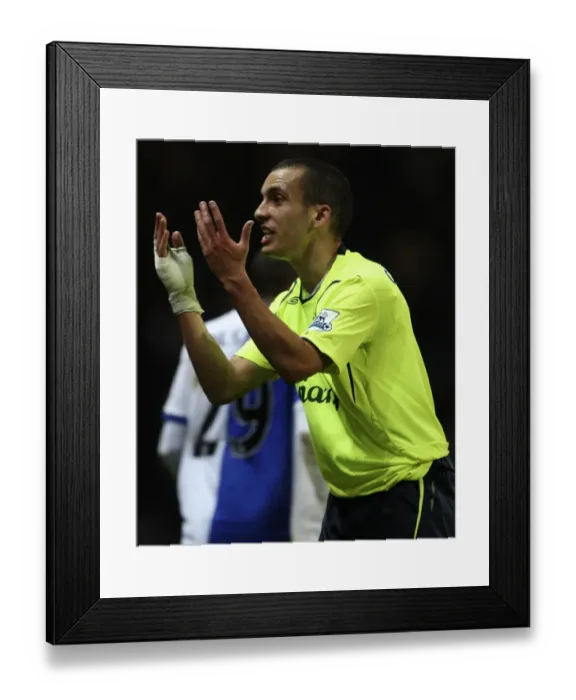 Framed Print : Osman's Emotional Reaction: Everton vs. Blackburn Rovers in Carling Cup Third Round, 2008