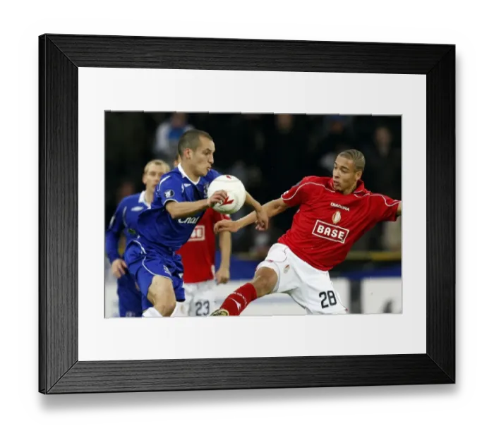 Framed Print : Osman vs. Witsel: Battle in the UEFA Cup - Everton's Leon Osman Clashes with Standard Liege's Axel Witsel