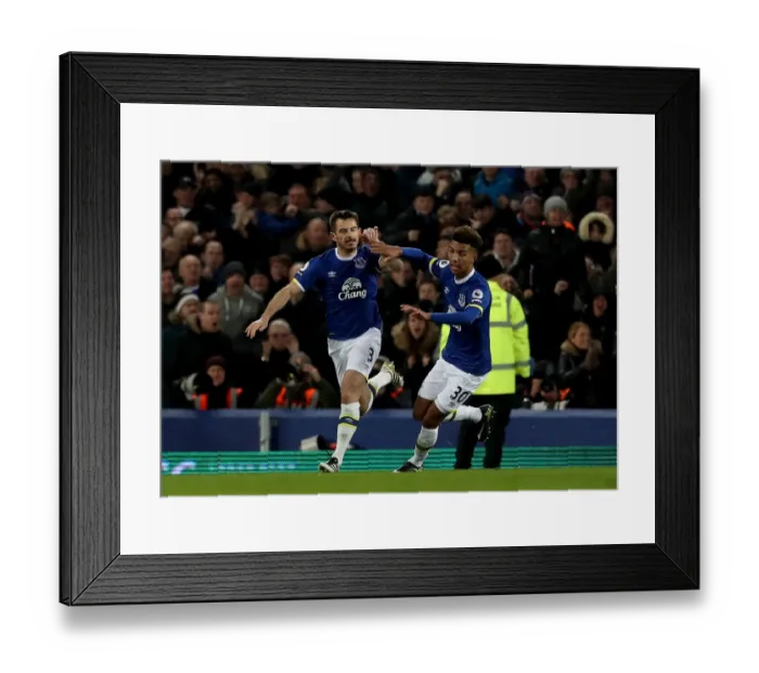 Framed Print : Leighton Baines Scores First Goal: Everton's Thrilling Victory Over Manchester United at Goodison Park, Premier League