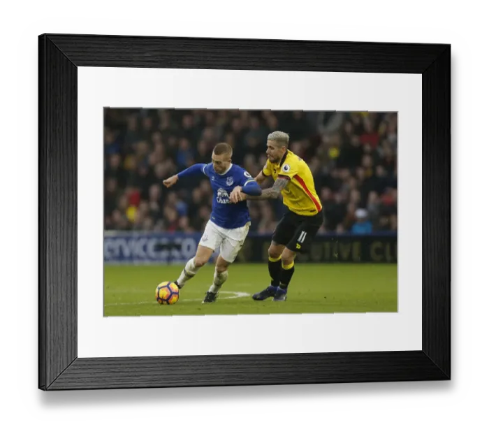 Framed Print : Deulofeu vs. Behrami: Intense Battle for Ball Possession - Watford vs. Everton, Premier League, Vicarage Road Framed Print : Deulofeu vs. Behrami: Intense Battle for Ball Possession - Watford vs. Everton, Premier League, Vicarage Road