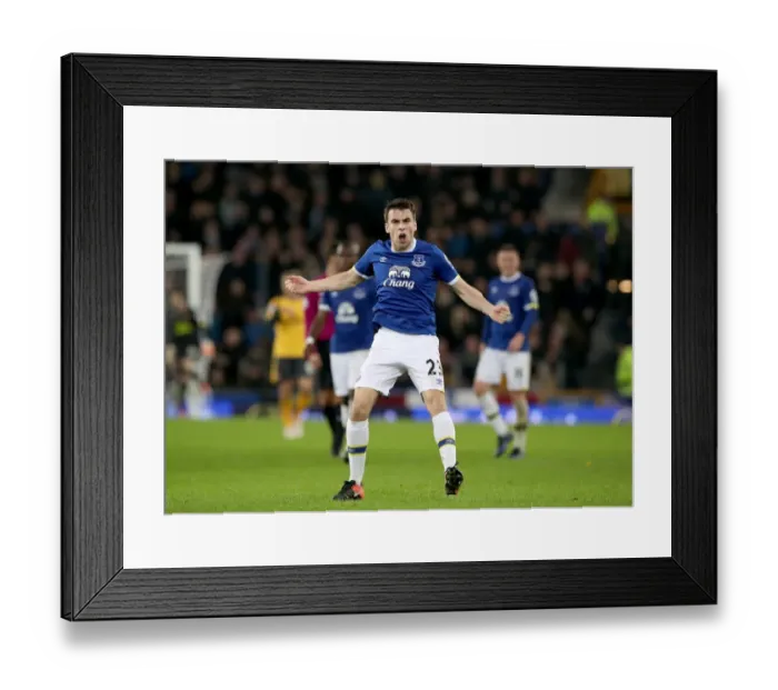Framed Print : Seamus Coleman's Thrilling Goal: Everton Takes the Lead Against Arsenal at Goodison Park