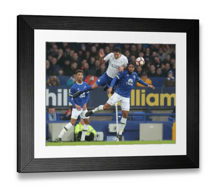 Framed Print : Battle for the Ball: Everton vs. Leicester City - Emirates FA Cup Third Round at Goodison Park Framed Print : Battle for the Ball: Everton vs. Leicester City - Emirates FA Cup Third Round at Goodison Park