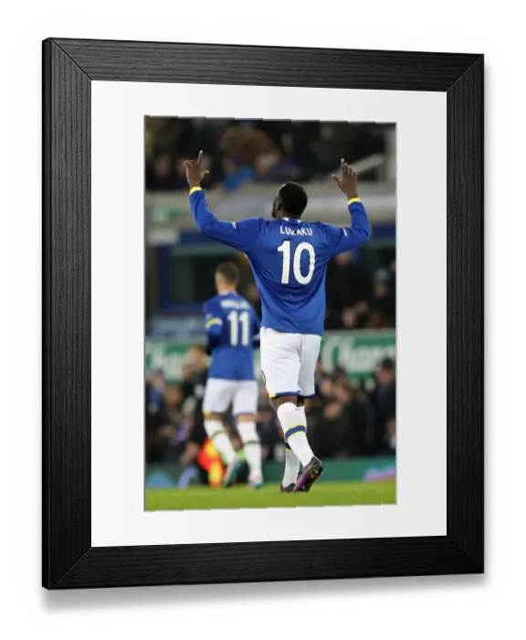 Framed Print : Everton's Romelu Lukaku Celebrates First Goal vs. Leicester City in FA Cup Third Round at Goodison Park Framed Print : Everton's Romelu Lukaku Celebrates First Goal vs. Leicester City in FA Cup Third Round at Goodison Park