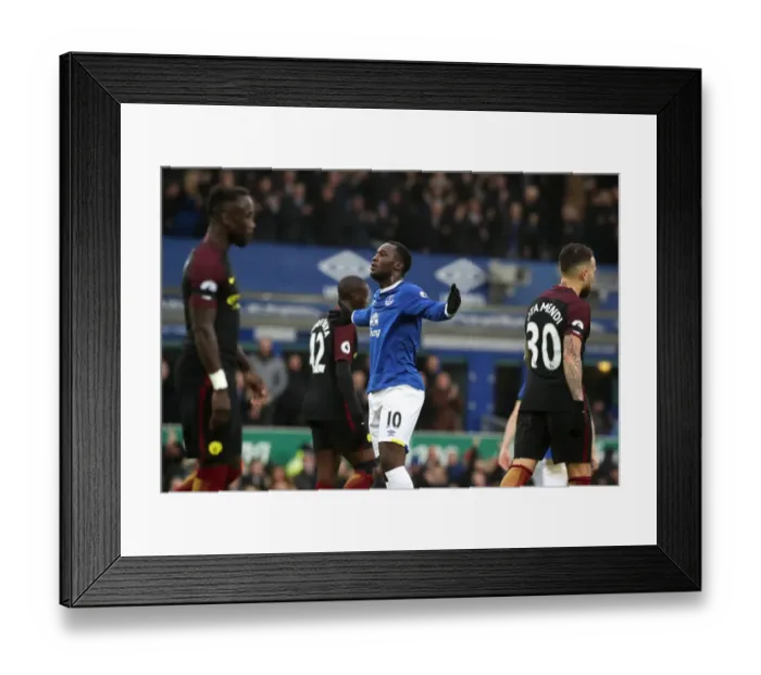 Framed Print : Everton's Romelu Lukaku Celebrates First Goal Against Manchester City at Goodison Park