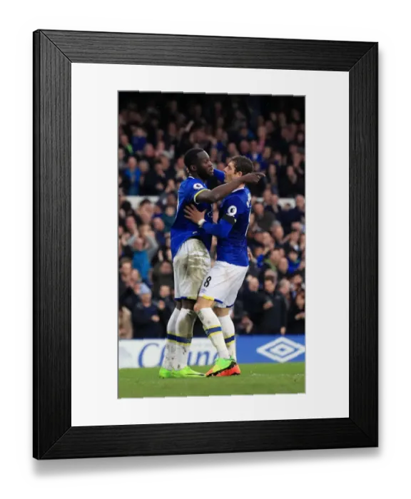 Framed Print : Everton's Lukaku and Barkley Celebrate Third Goal Against West Bromwich Albion in Premier League Framed Print : Everton's Lukaku and Barkley Celebrate Third Goal Against West Bromwich Albion in Premier League