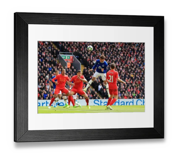 Framed Print : Mason Holgate's Headed Attempt Against Liverpool at Anfield - Premier League Clash Framed Print : Mason Holgate's Headed Attempt Against Liverpool at Anfield - Premier League Clash