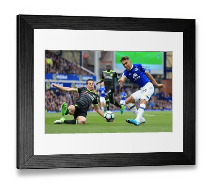 Framed Print : Dominic Calvert-Lewin's Shot: Everton vs. Chelsea at Goodison Park, Premier League Framed Print : Dominic Calvert-Lewin's Shot: Everton vs. Chelsea at Goodison Park, Premier League