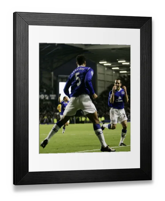 Framed Print : Everton's Joleon Lescott and Leon Osman Celebrate First Goal vs. Aston Villa (08 / 09) Framed Print : Everton's Joleon Lescott and Leon Osman Celebrate First Goal vs. Aston Villa (08 / 09)