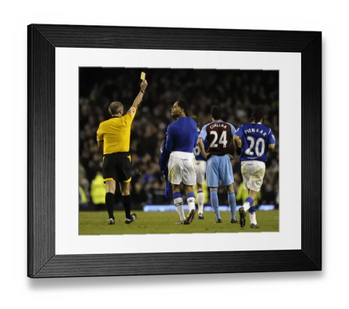 Framed Print : Joleon Lescott Yellow Carded by Martin Atkinson in Everton vs. Aston Villa (08 / 09 Barclays Premier League) Framed Print : Joleon Lescott Yellow Carded by Martin Atkinson in Everton vs. Aston Villa (08 / 09 Barclays Premier League)