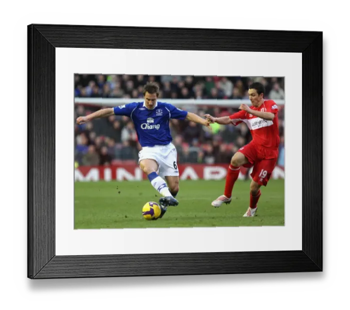 Framed Print : Intense Battle: Downing vs Jagielka - Middlesbrough vs Everton (08 / 09), Barclays Premier League Framed Print : Intense Battle: Downing vs Jagielka - Middlesbrough vs Everton (08 / 09), Barclays Premier League
