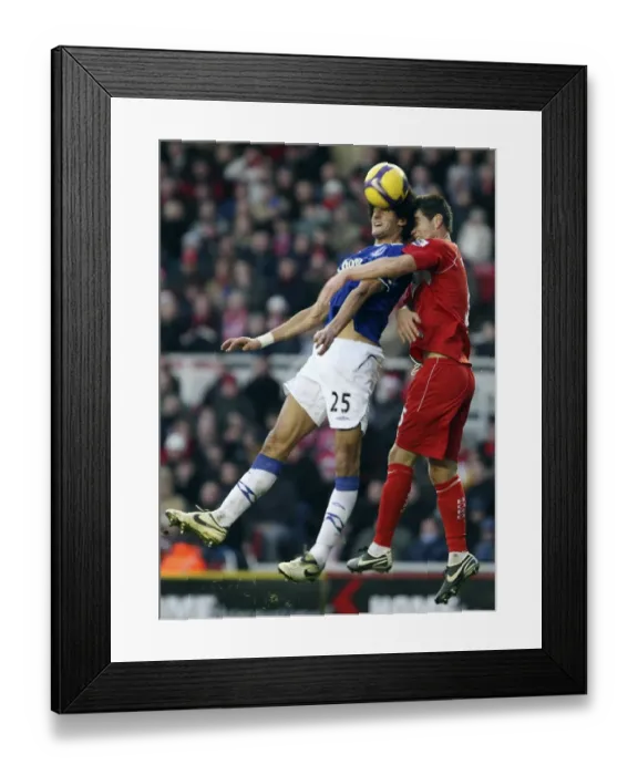 Framed Print : Fellaini vs Riggott: Heading Battle at Riverside Stadium - Everton vs Middlesbrough, Premier League, 2008 Framed Print : Fellaini vs Riggott: Heading Battle at Riverside Stadium - Everton vs Middlesbrough, Premier League, 2008