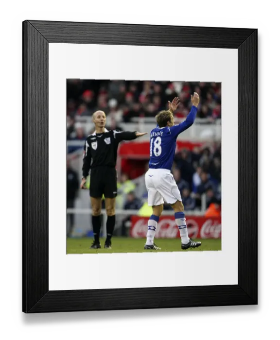 Framed Print : Phil Neville's Appeal: Everton vs. Middlesbrough, Barclays Premier League (2008)