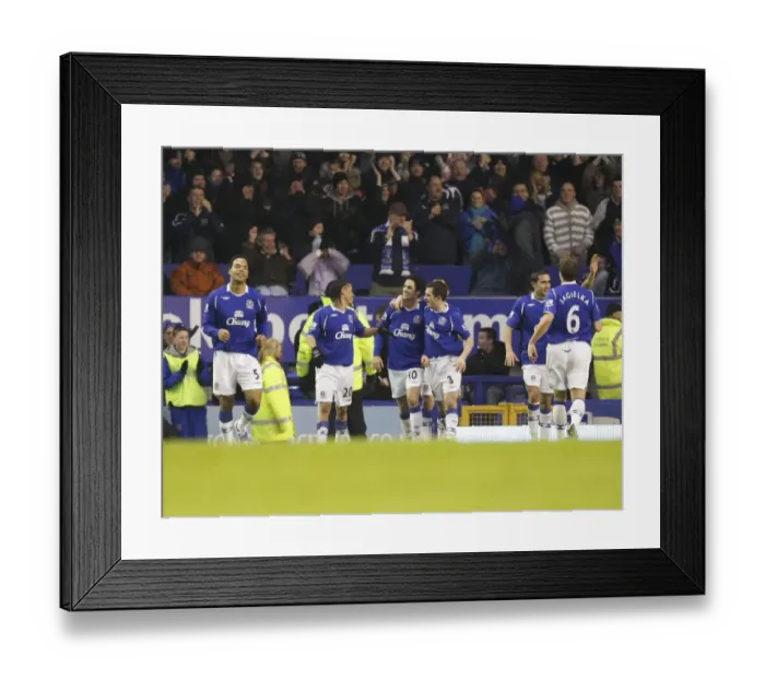 Framed Print : Mikel Arteta's Double: Everton Celebrates Second Goal vs. Hull City (01.10.09)
