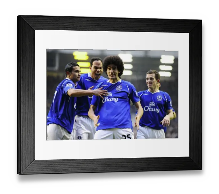 Framed Print : Everton's Fellaini Scores First Goal, Celebrated by Cahill, Lescott, and Baines (01.10.09) Framed Print : Everton's Fellaini Scores First Goal, Celebrated by Cahill, Lescott, and Baines (01.10.09)