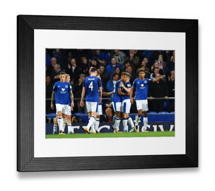 Framed Print : Dominic Calvert-Lewin's Goal Celebration: Everton Advances to Carabao Cup Fourth Round vs Sunderland at Goodison Park
