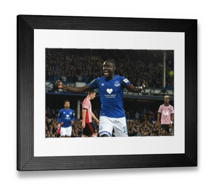 Framed Print : Everton's Oumar Niasse Celebrates Third Goal in Carabao Cup Third Round: Everton vs Sunderland at Goodison Park (2017-18) Framed Print : Everton's Oumar Niasse Celebrates Third Goal in Carabao Cup Third Round: Everton vs Sunderland at Goodison Park (2017-18)