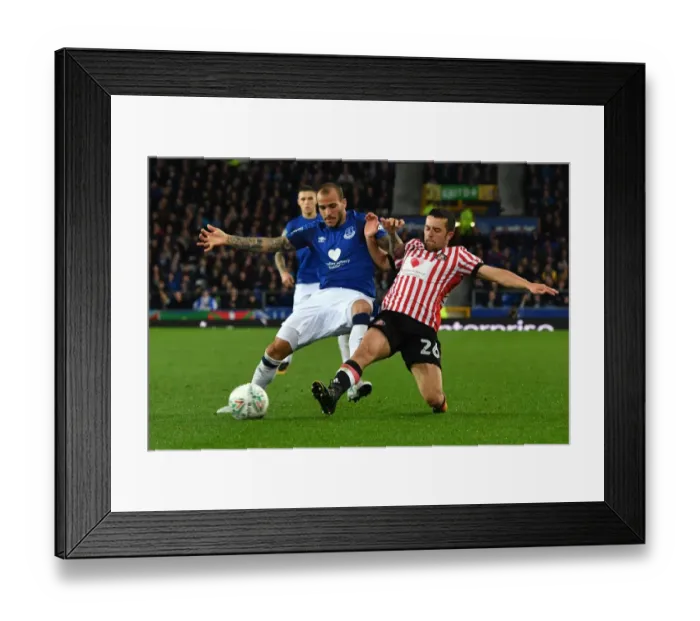 Framed Print : Sand vs. Honeyman: Intense Battle for the Carabao Cup Ball at Goodison Park - Everton vs. Sunderland