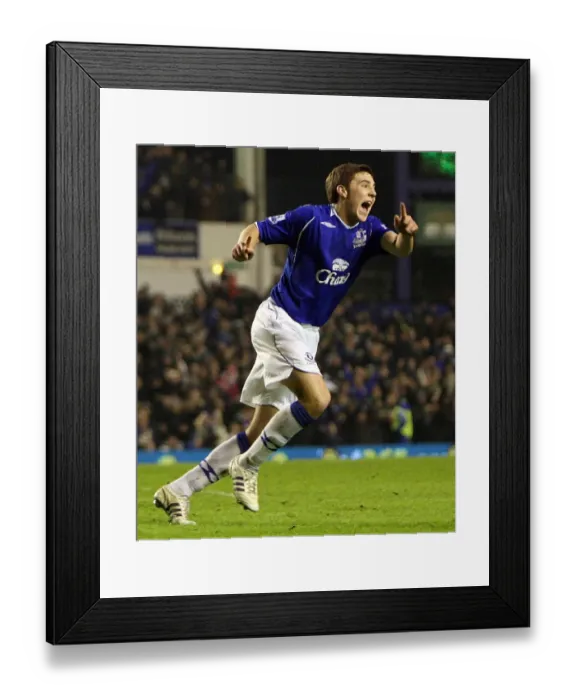 Framed Print : Dan Gosling Scores the Thrilling First Goal for Everton Against Liverpool in the FA Cup Fourth Round Replay at Goodison Park (2009)
